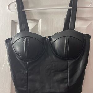 Shinestar Black Corset Top with Faux Leather Finish